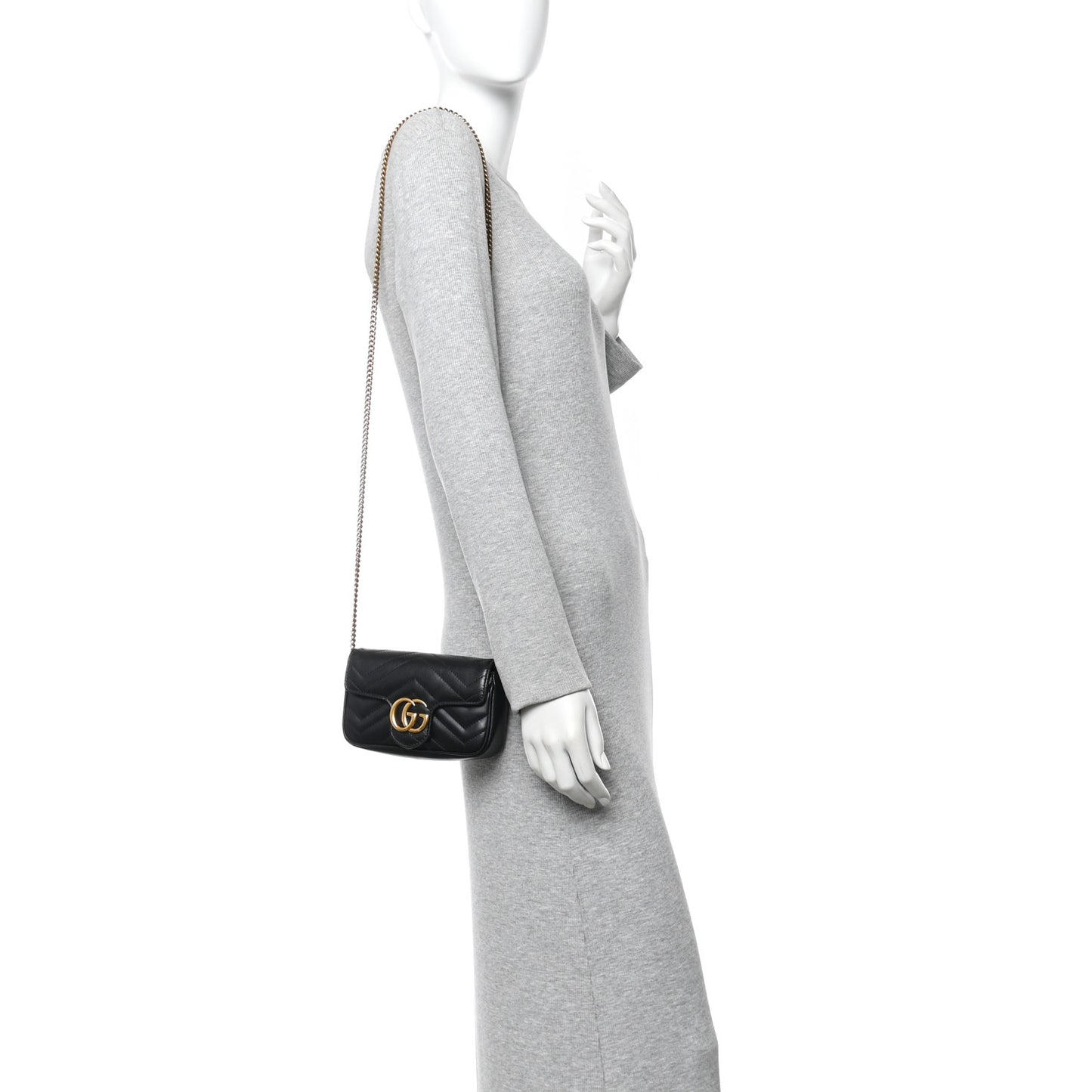 Calfskin Matelasse Super Mini GG Marmont Shoulder Bag Black