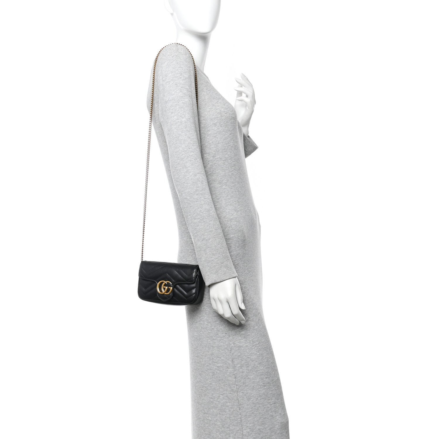 Gucci Calfskin Matelasse Super Mini GG Marmont Shoulder Bag Black 2 of 10