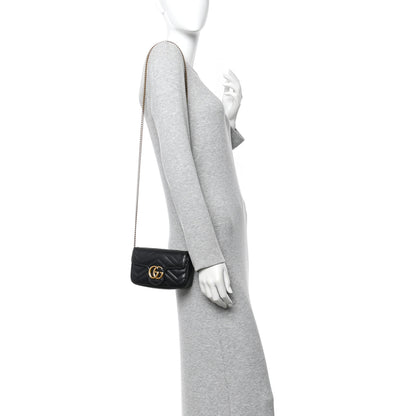 Gucci Calfskin Matelasse Super Mini GG Marmont Shoulder Bag Black 2 of 10