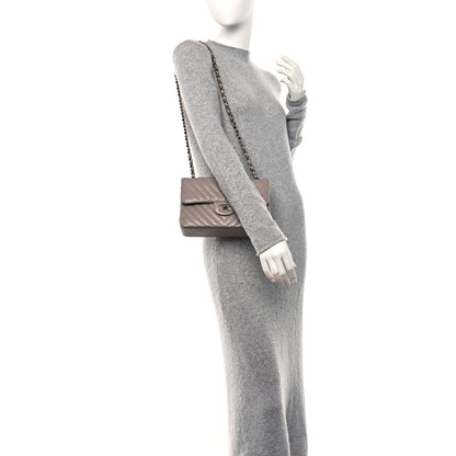 Chanel Crumpled Calfskin Chevron Quilted Small Double Flap Grey 2 of 10