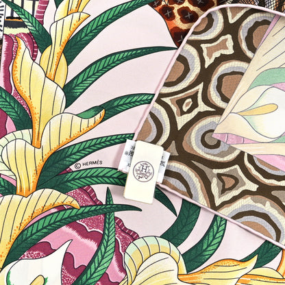 Hermes Silk La Marche Du Zambeze Scarf 90 Rose Pale Vert Jaune 3 of 3