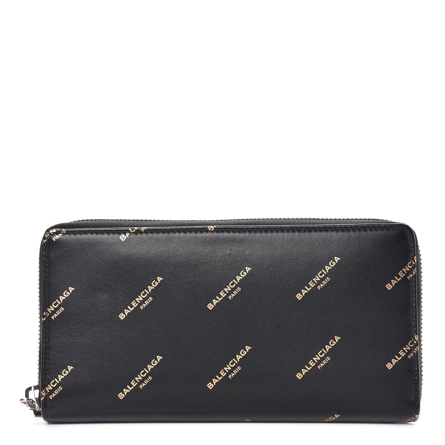 Calfskin Allover Logo Bazar Continental Zip Around Wallet Black Gold