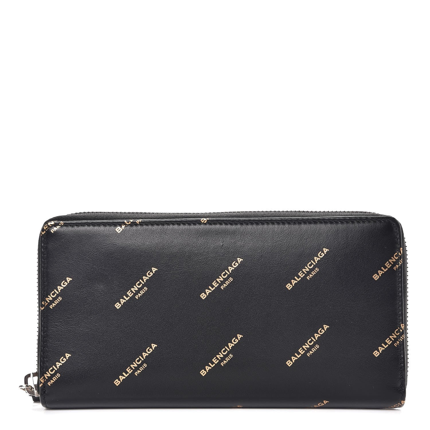 Balenciaga Calfskin Allover Logo Bazar Continental Zip Around Wallet Black Gold 1 of 8