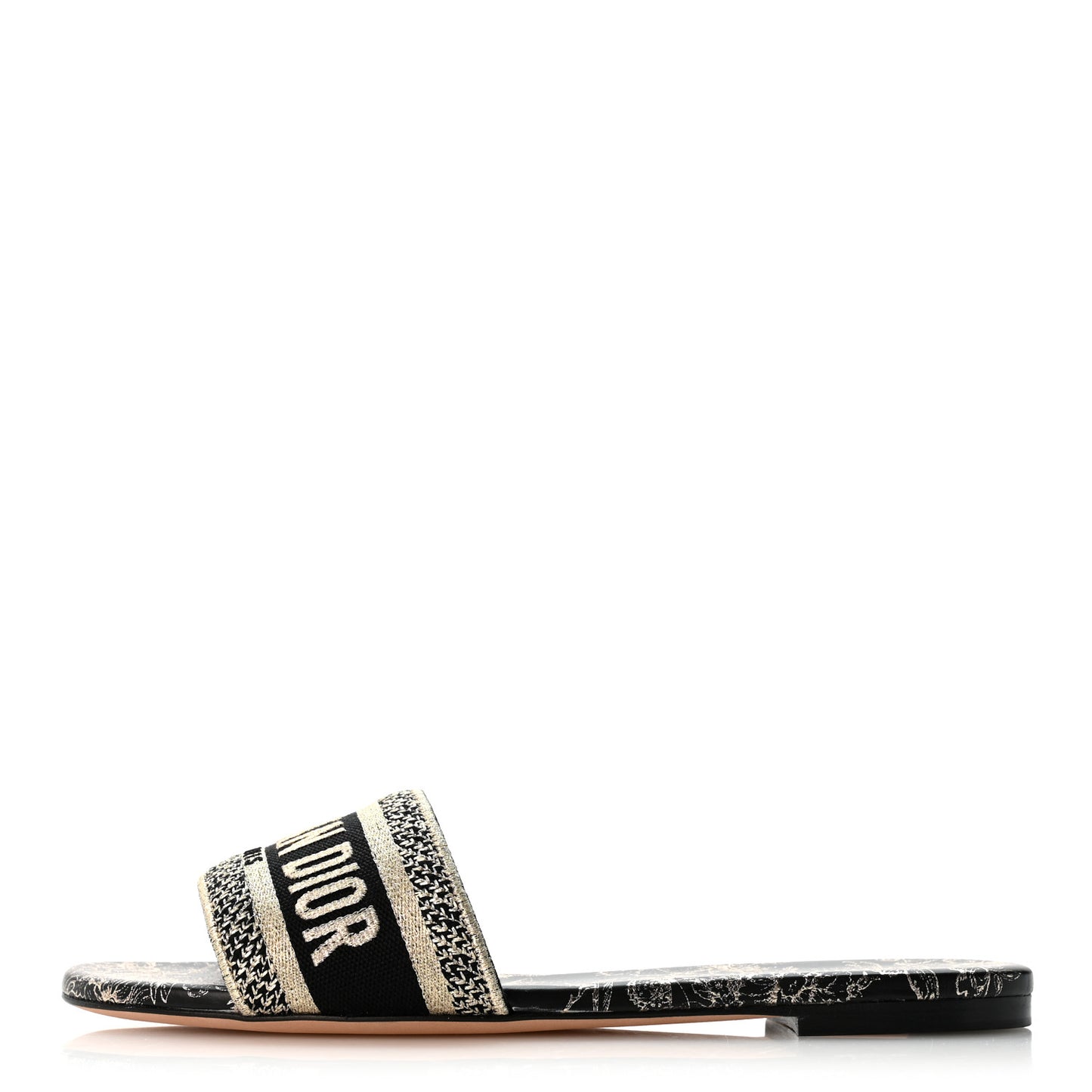 Canvas Lurex Embroidered Dway Mules Slide Sandals 39.5 Black Gold