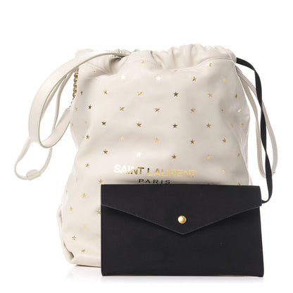 Saint Laurent Lambskin Star Printed Teddy Drawstring Bag White 1 of 10