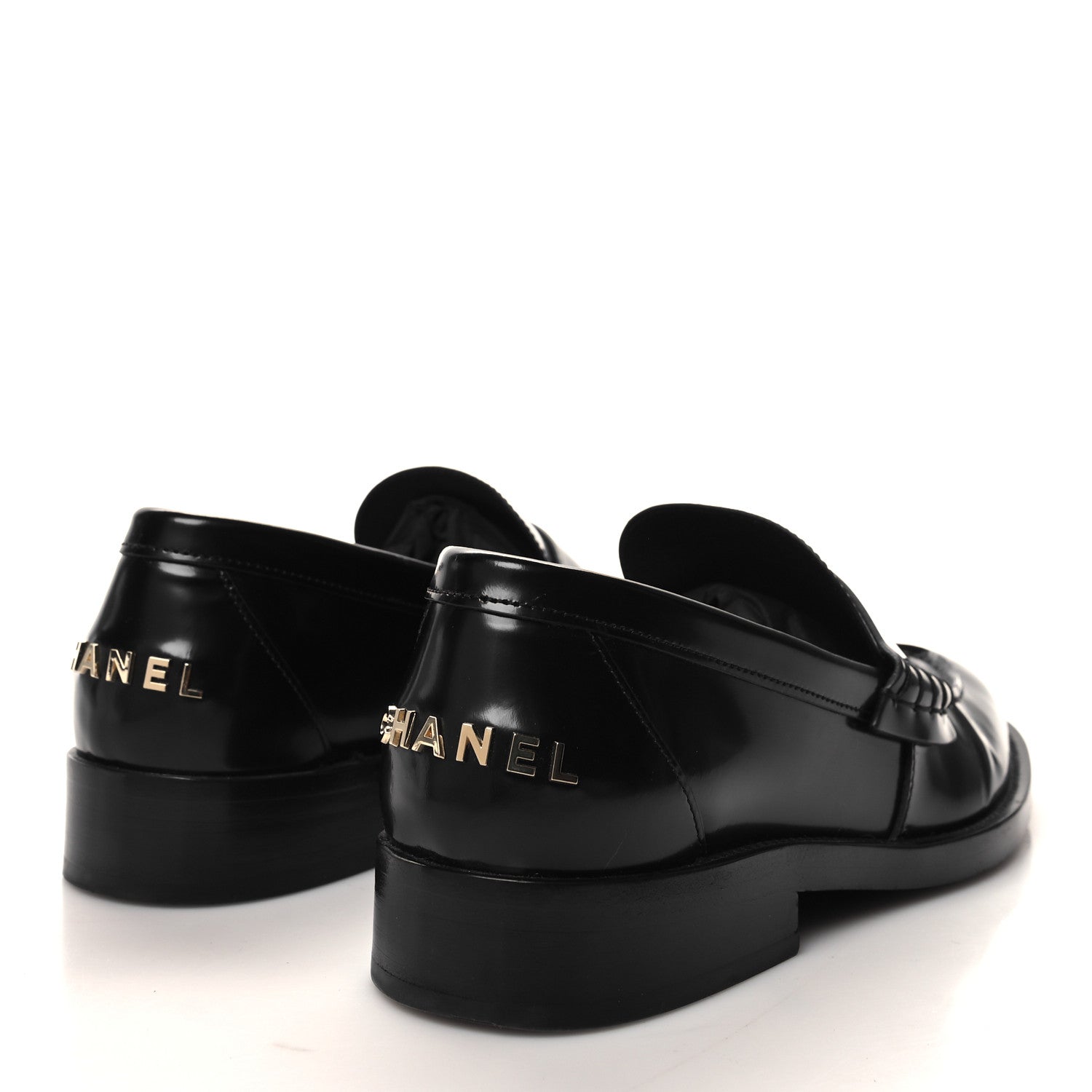 Chanel Shiny Calfskin Logo Loafers 38 Black 4 of 10