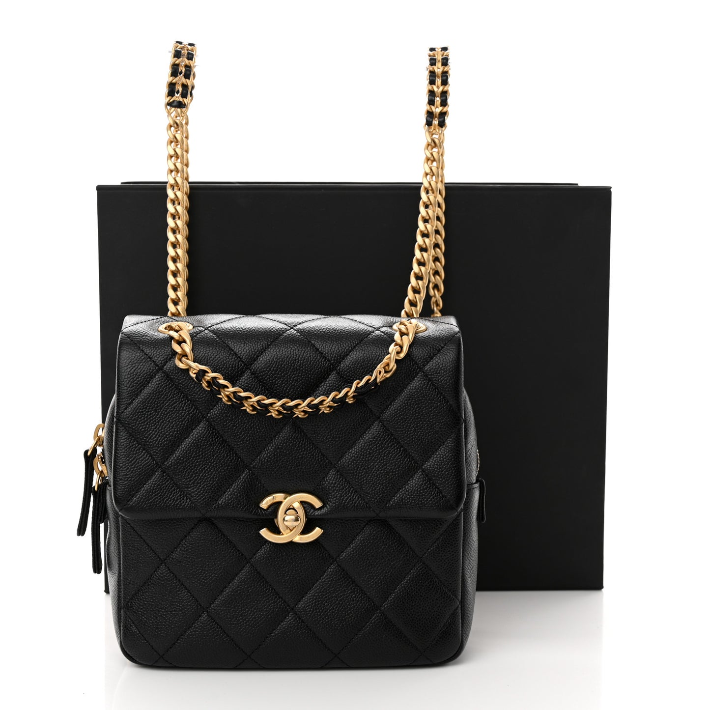 Shiny Caviar Quilted Chain Melody Backpack Black