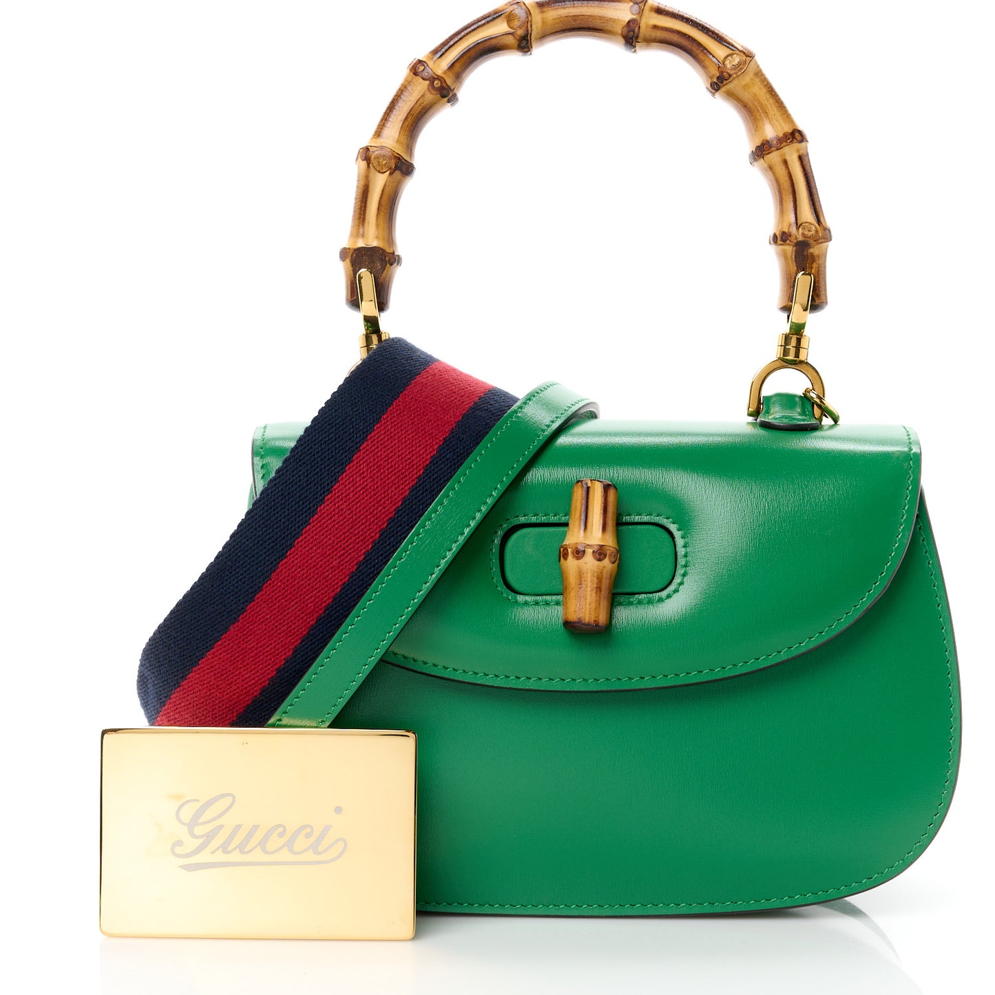 Boarded Dyana Lux Calfskin Web Small Bamboo 1947 Top Handle Bag Spring Green