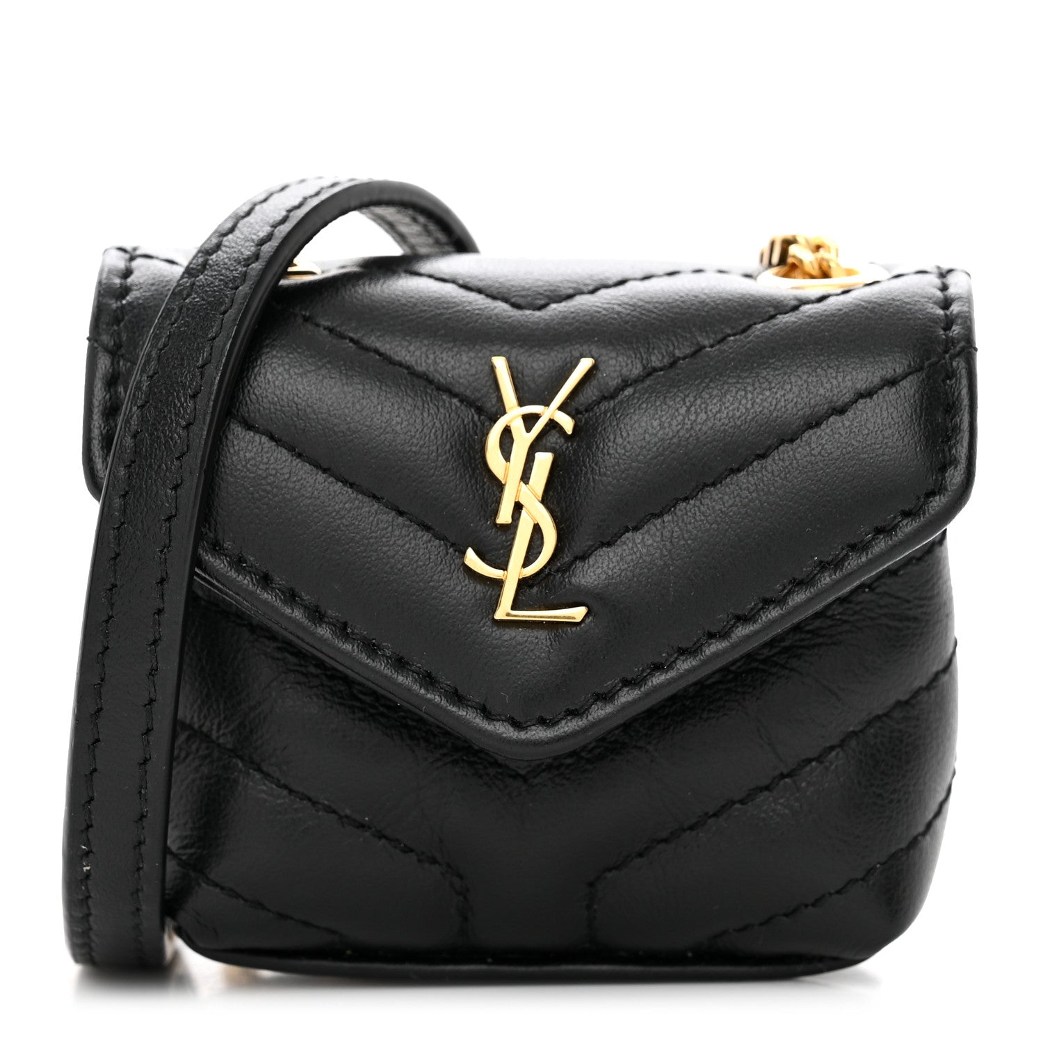 Saint Laurent Calfskin Y Quilted Monogram Loulou AirPods Crossbody Case Black 1 of 10