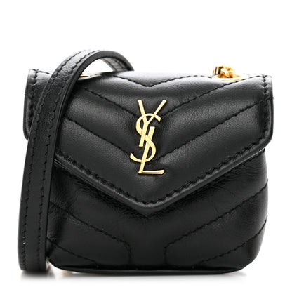 Saint Laurent Calfskin Y Quilted Monogram Loulou AirPods Crossbody Case Black 1 of 10