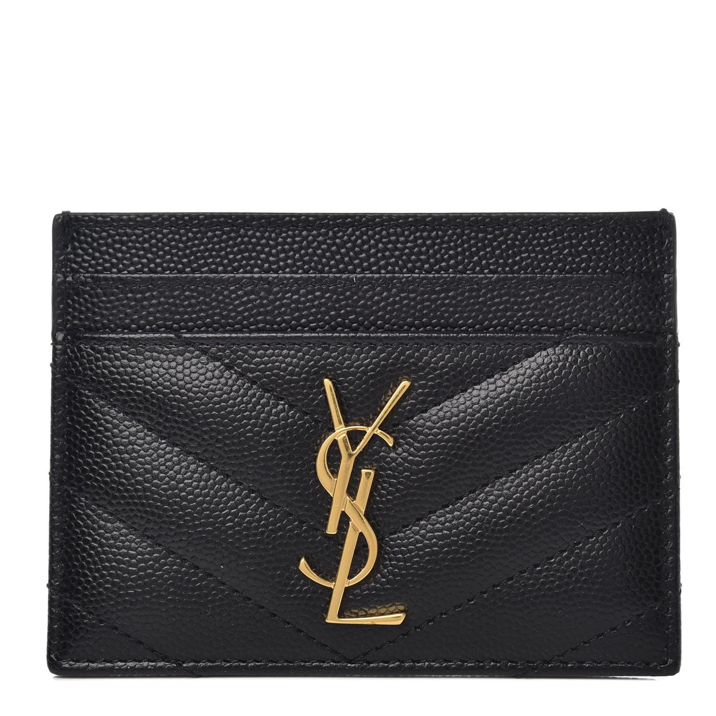 Grain De Poudre Matelasse Chevron Monogram Credit Card Case Black