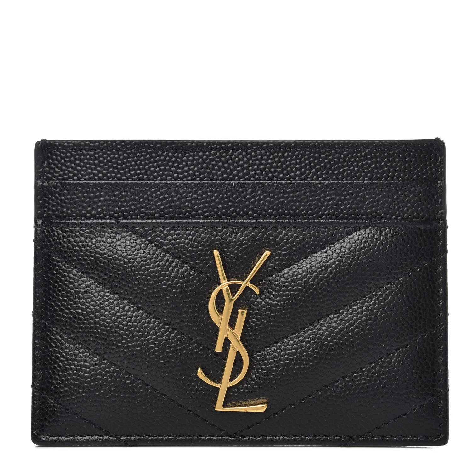 Saint Laurent Grain De Poudre Matelasse Chevron Monogram Credit Card Case Black 1 of 6