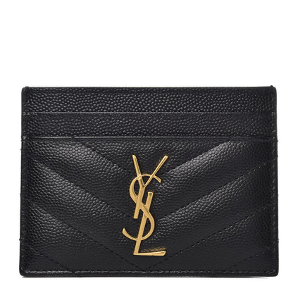 Saint Laurent Grain De Poudre Matelasse Chevron Monogram Credit Card Case Black 1 of 6