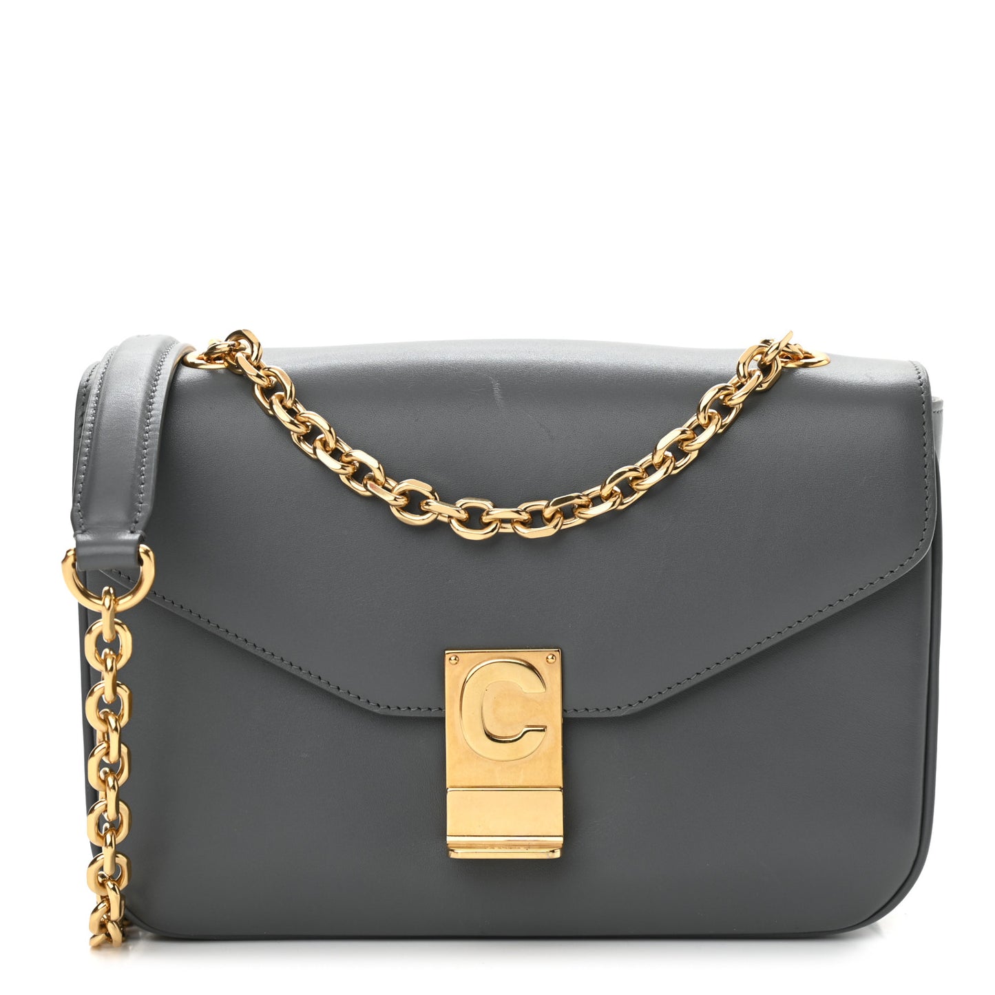 Shiny Calfskin Medium C Bag Grey