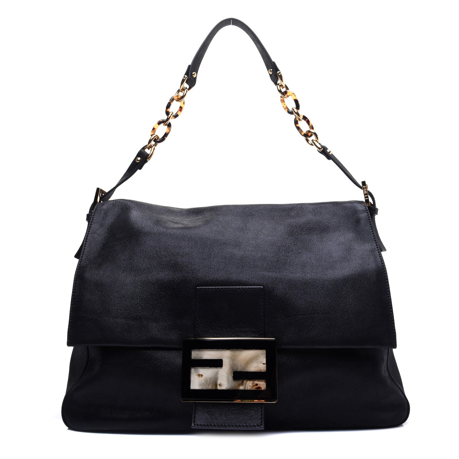 Fendi Vitello Savana Big Mama Baguette Black Tartaruga Natural 1 of 13