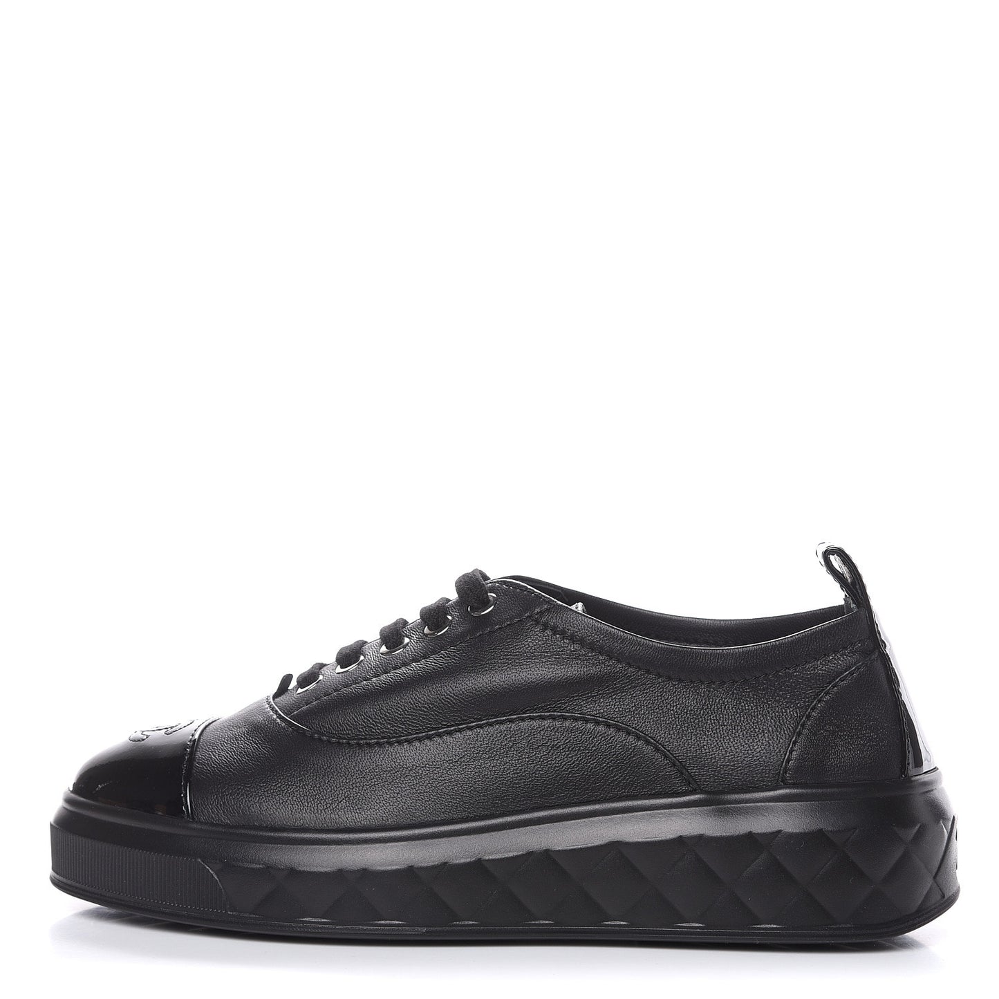Lambskin Patent Cap Toe Lace Up Sneakers 38.5 Black