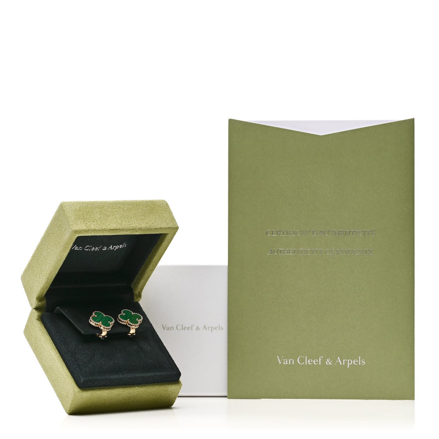 18K Yellow Gold Malachite Vintage Alhambra Earrings