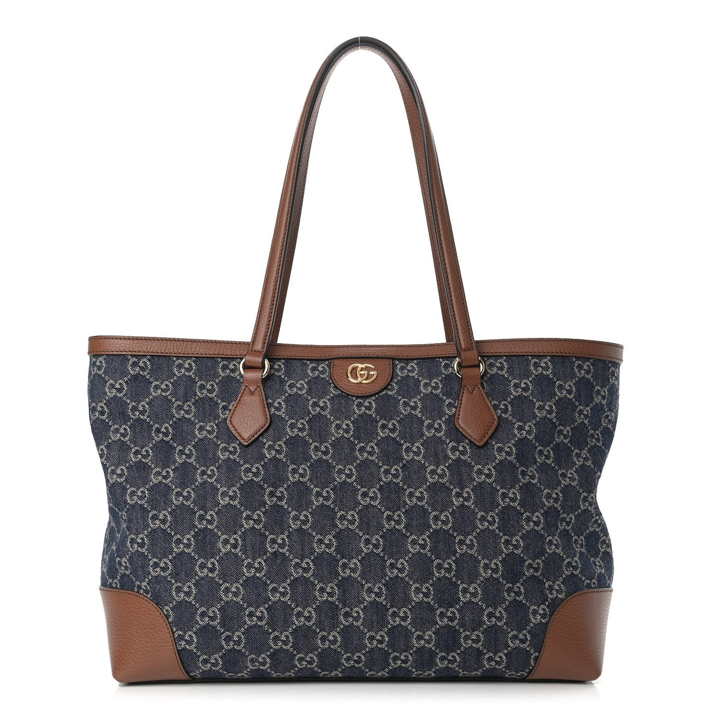 New Denim GG Monogram Medium Ophidia Shopping Tote Blue Tea Cuir