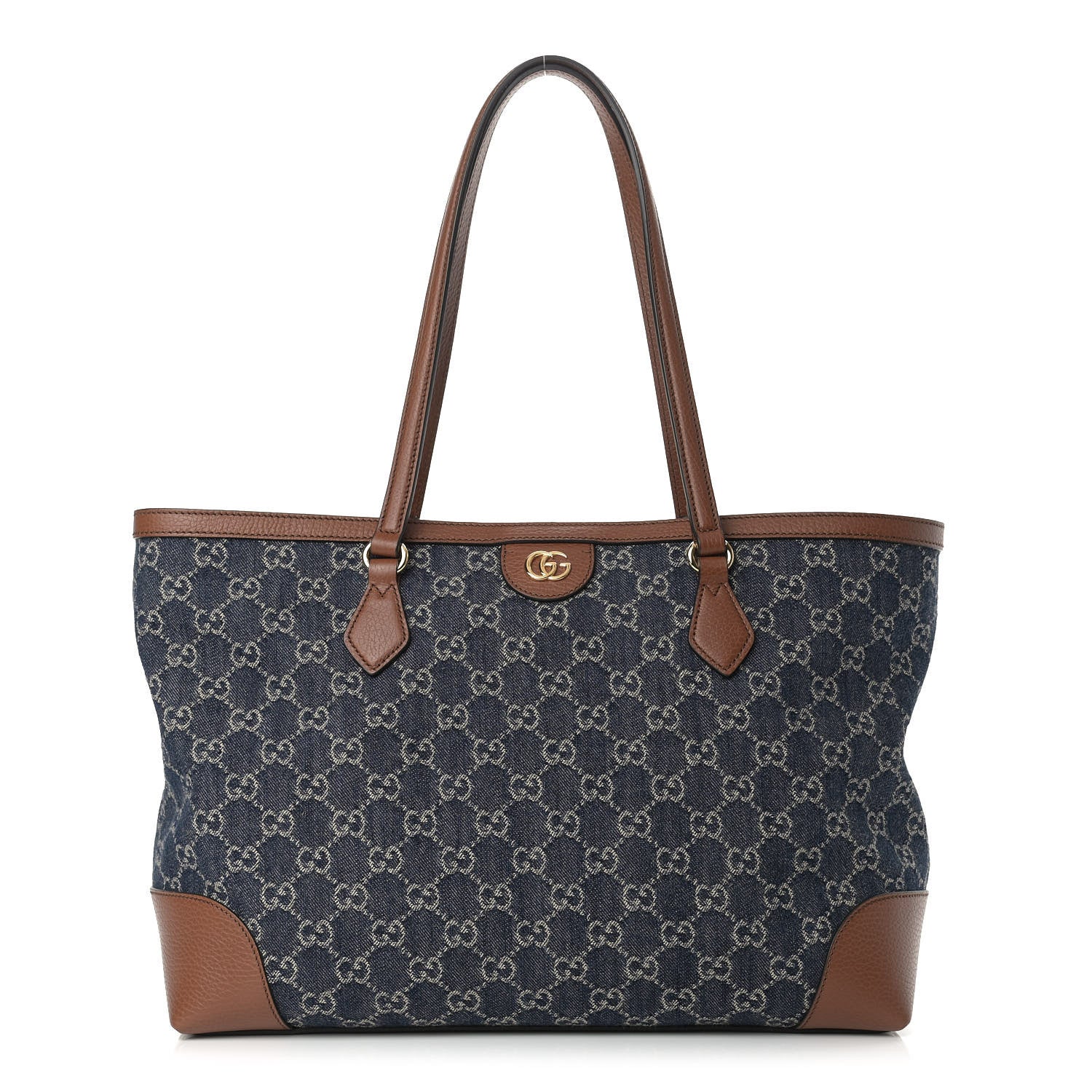 Gucci New Denim GG Monogram Medium Ophidia Shopping Tote Blue Tea Cuir 1 of 9