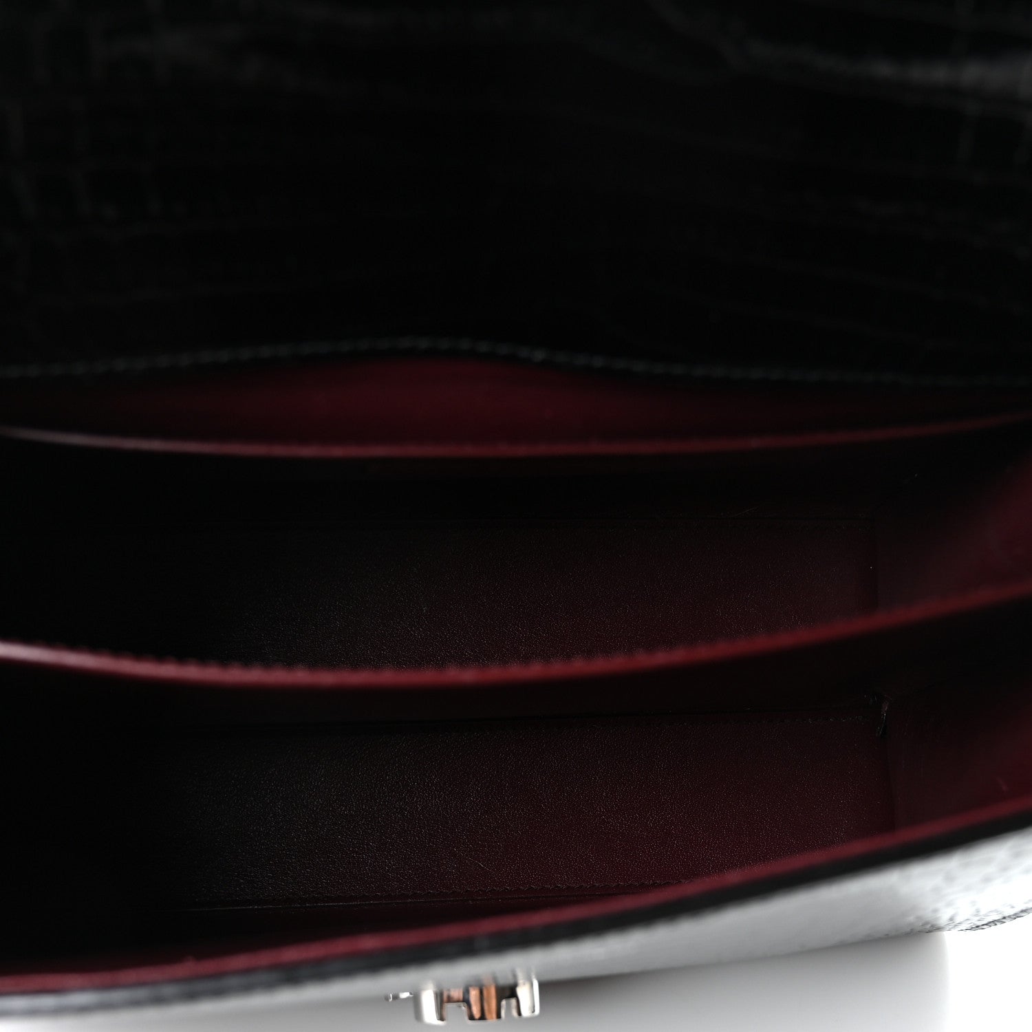 Saint Laurent Calfskin Crocodile Embossed Medium Classic Monogram Cassandra Top Handle Black Rouge Legion 5 of 10