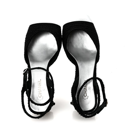 Chanel Tweed Iridescent Calfskin Cap Toe CC Slingback Pumps 37 Black Silver 2 of 10