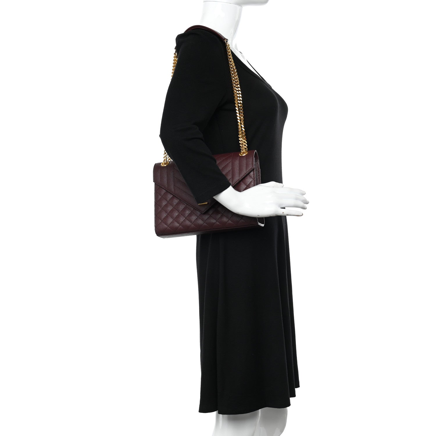 Saint Laurent Grain De Poudre Textured Mixed Matelasse Medium Triquilt Monogram Satchel Rouge Legion 3 of 9