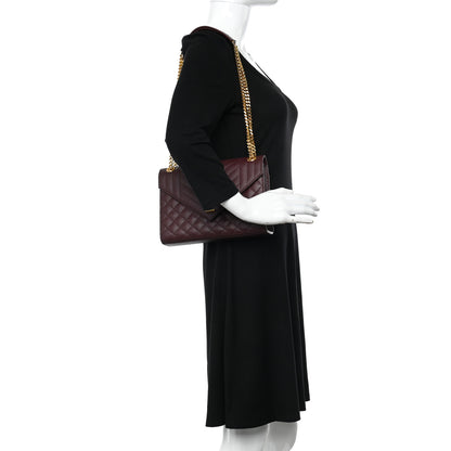 Saint Laurent Grain De Poudre Textured Mixed Matelasse Medium Triquilt Monogram Satchel Rouge Legion 3 of 9
