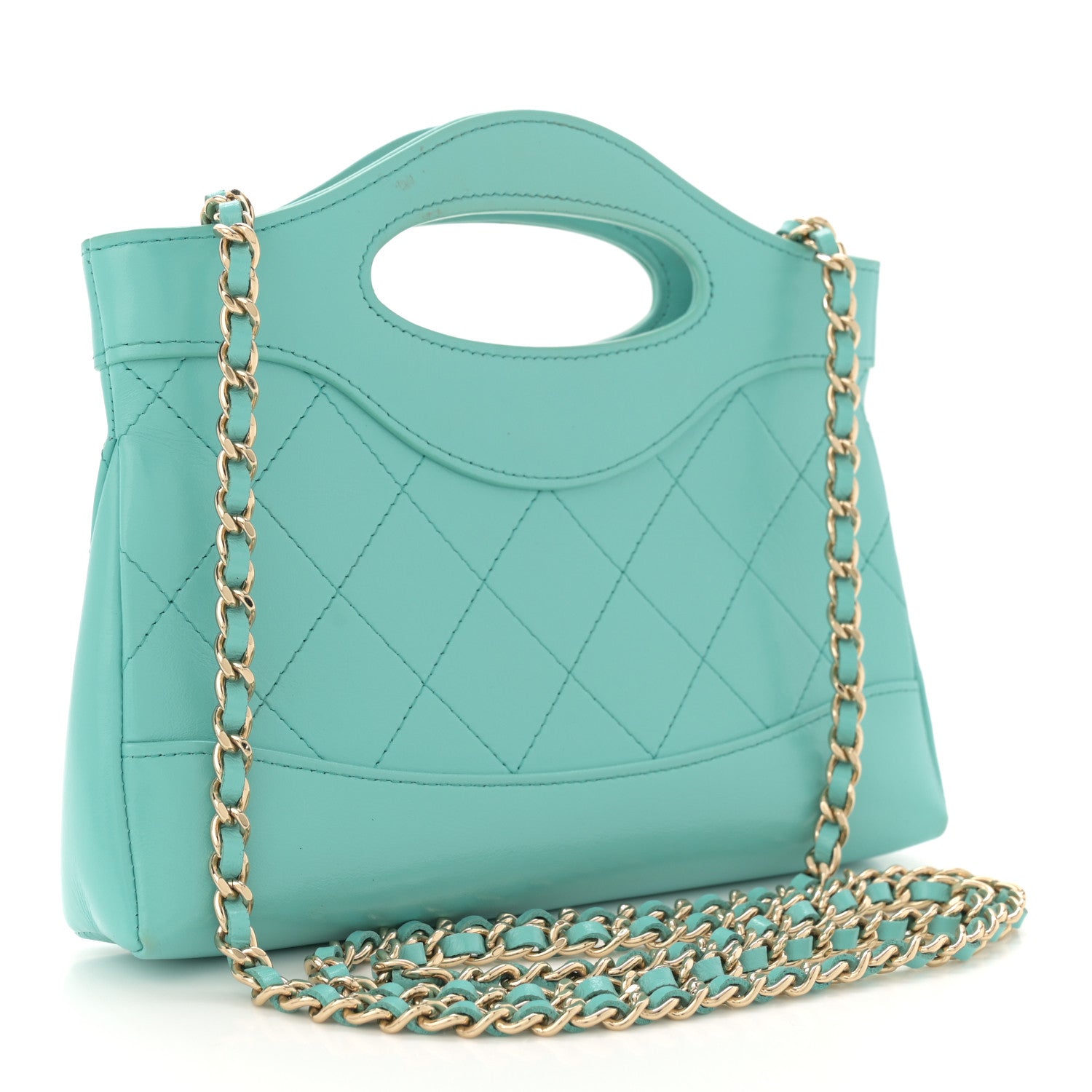 Chanel Shiny Crumpled Calfskin Quilted Nano 31 Shopping Bag Turquoise 3 of 15