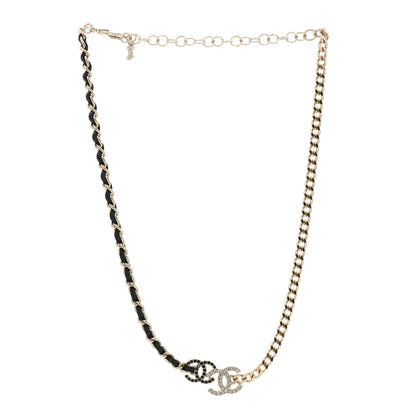 Chanel Metal Calfskin Crystal Double CC Short Necklace Black Gold 3 of 5