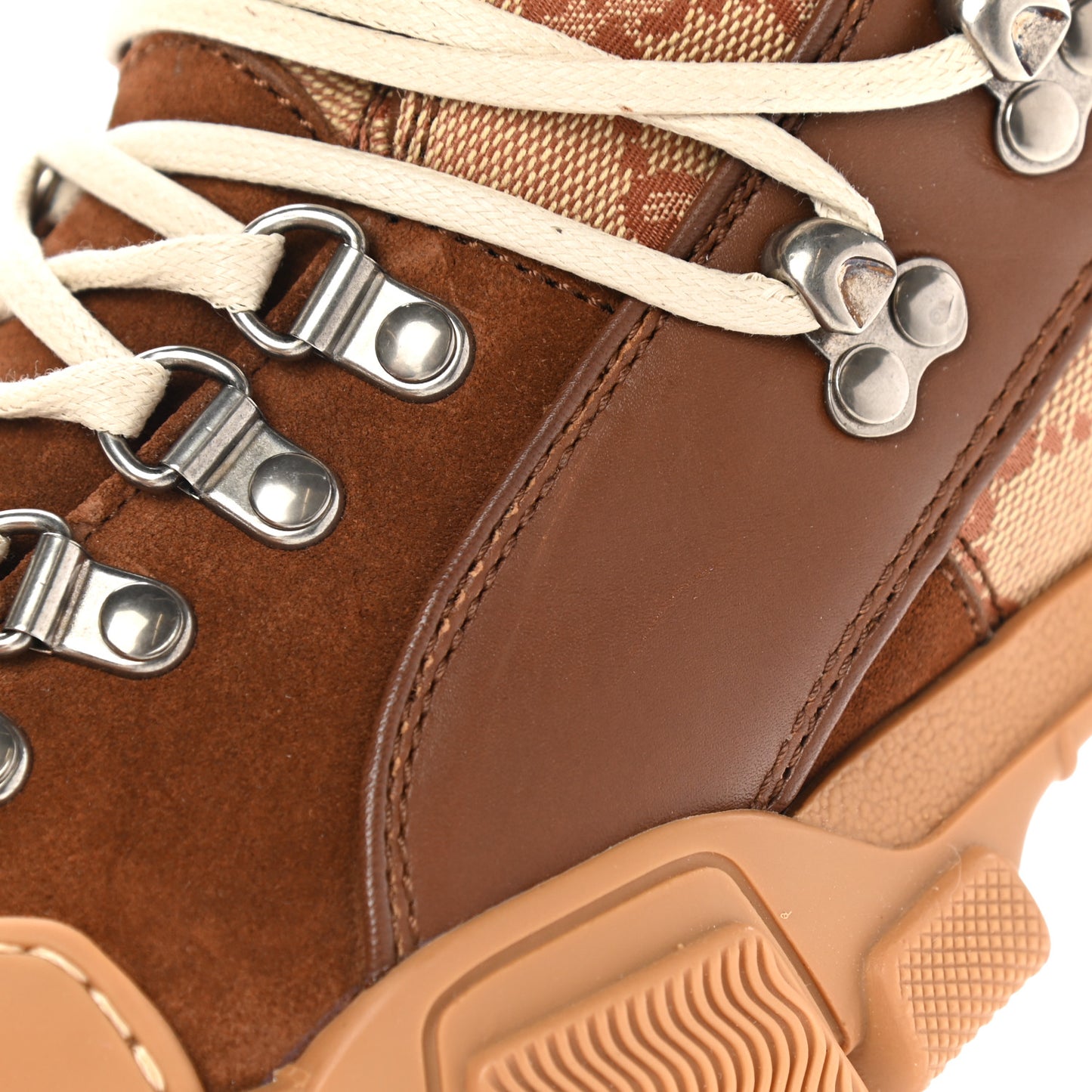 X SEGA Suede Calfskin GG Monogram Womens Flashtrek High-Top Sneakers 37 New Cuir Beige Ruggine