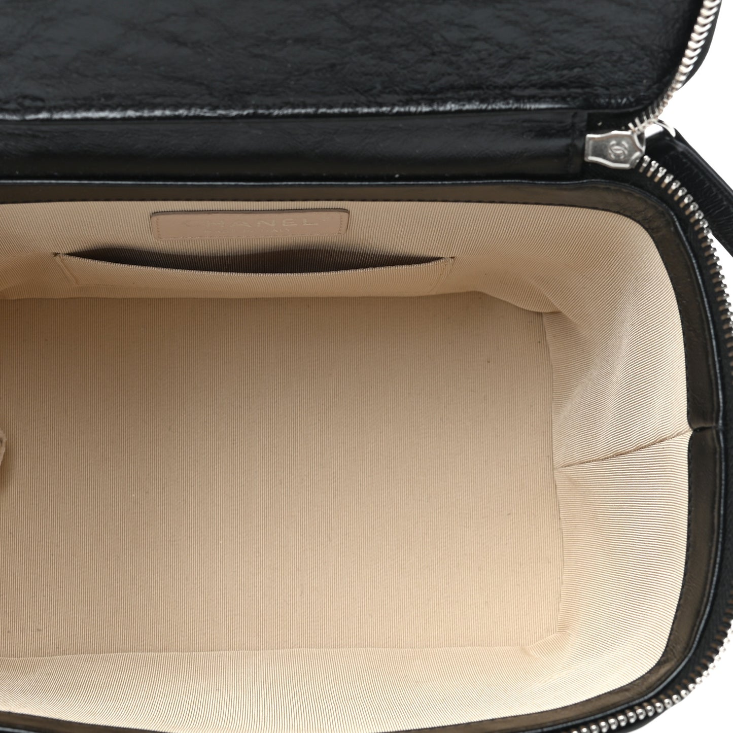 Glazed Calfskin Raffia Vanity Case Bag Black Beige