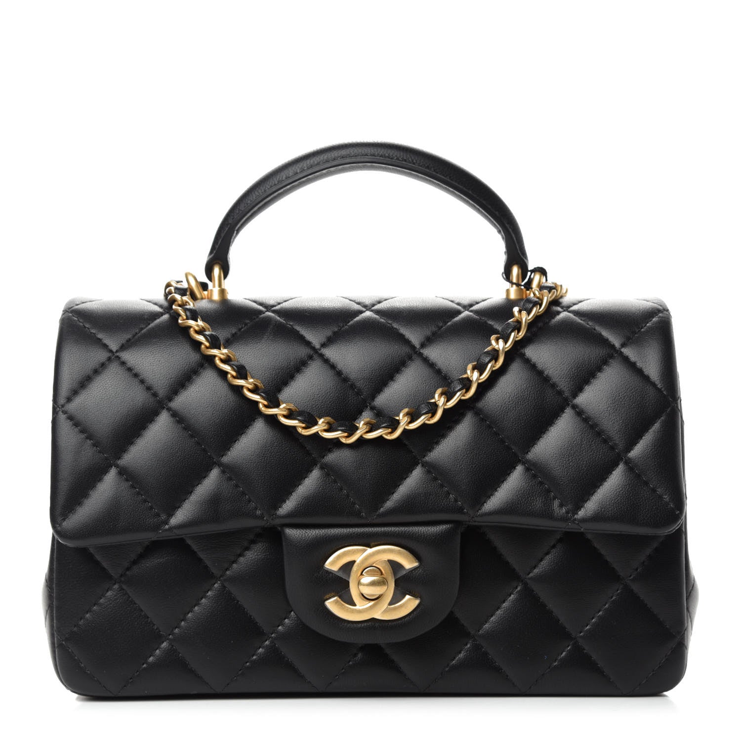 Chanel Lambskin Quilted Mini Top Handle Rectangular Flap Black 1 of 10