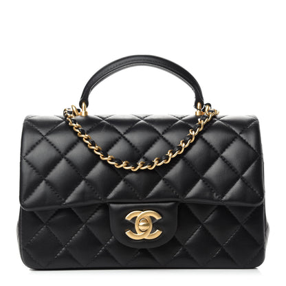 Chanel Lambskin Quilted Mini Top Handle Rectangular Flap Black 1 of 10