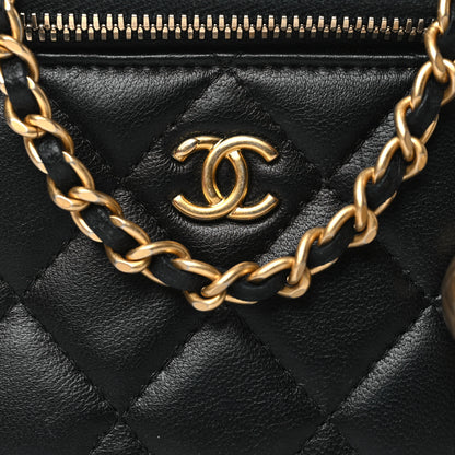 Chanel Lambskin Quilted Mini Pearl Crush Vanity Case With Chain Black 8 of 11