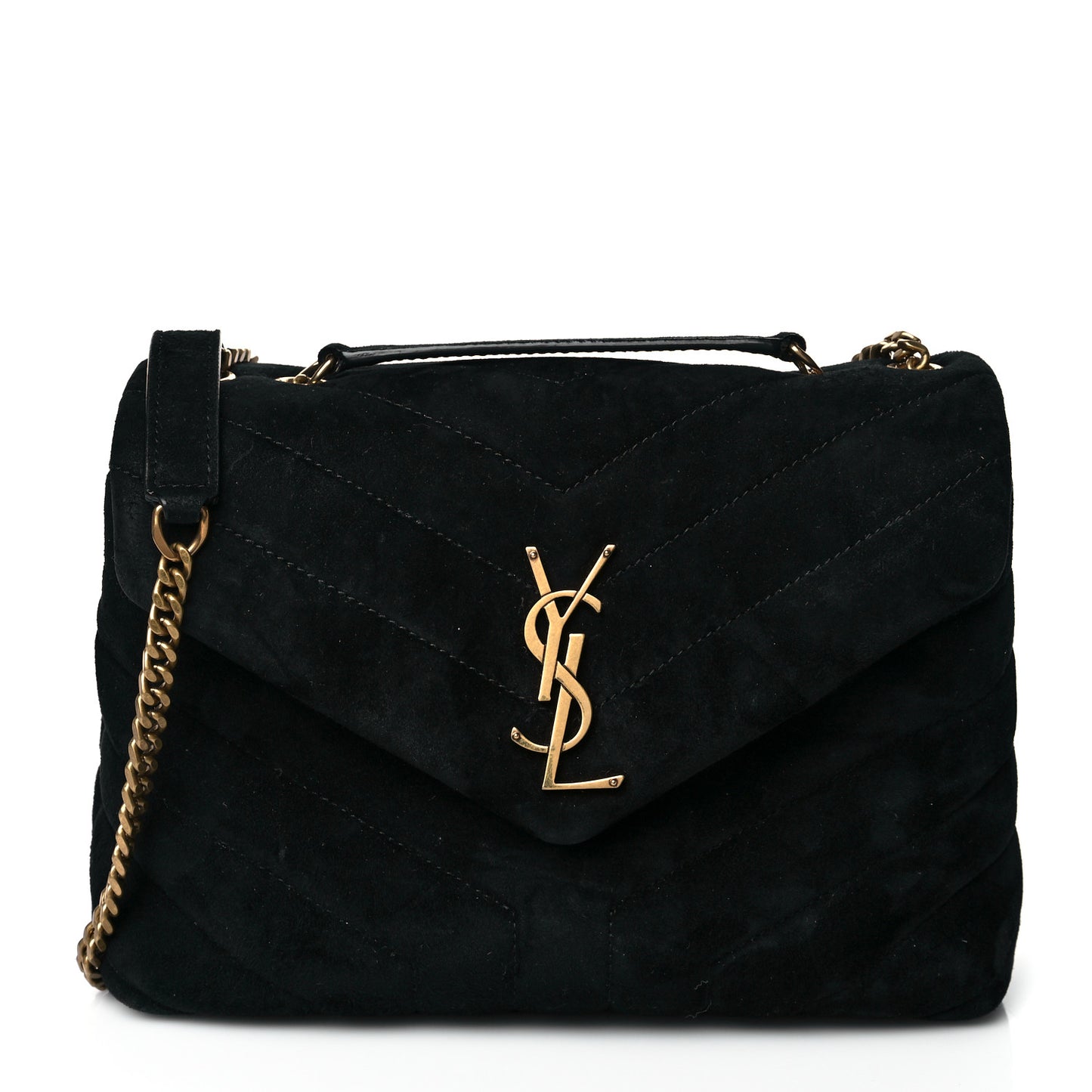Velvet Y Quilted Monogram Small Loulou Chain Satchel Black