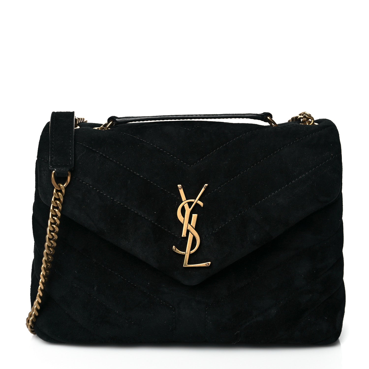 Saint Laurent Velvet Y Quilted Monogram Small Loulou Chain Satchel Black 1 of 8