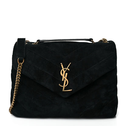 Saint Laurent Velvet Y Quilted Monogram Small Loulou Chain Satchel Black 1 of 8