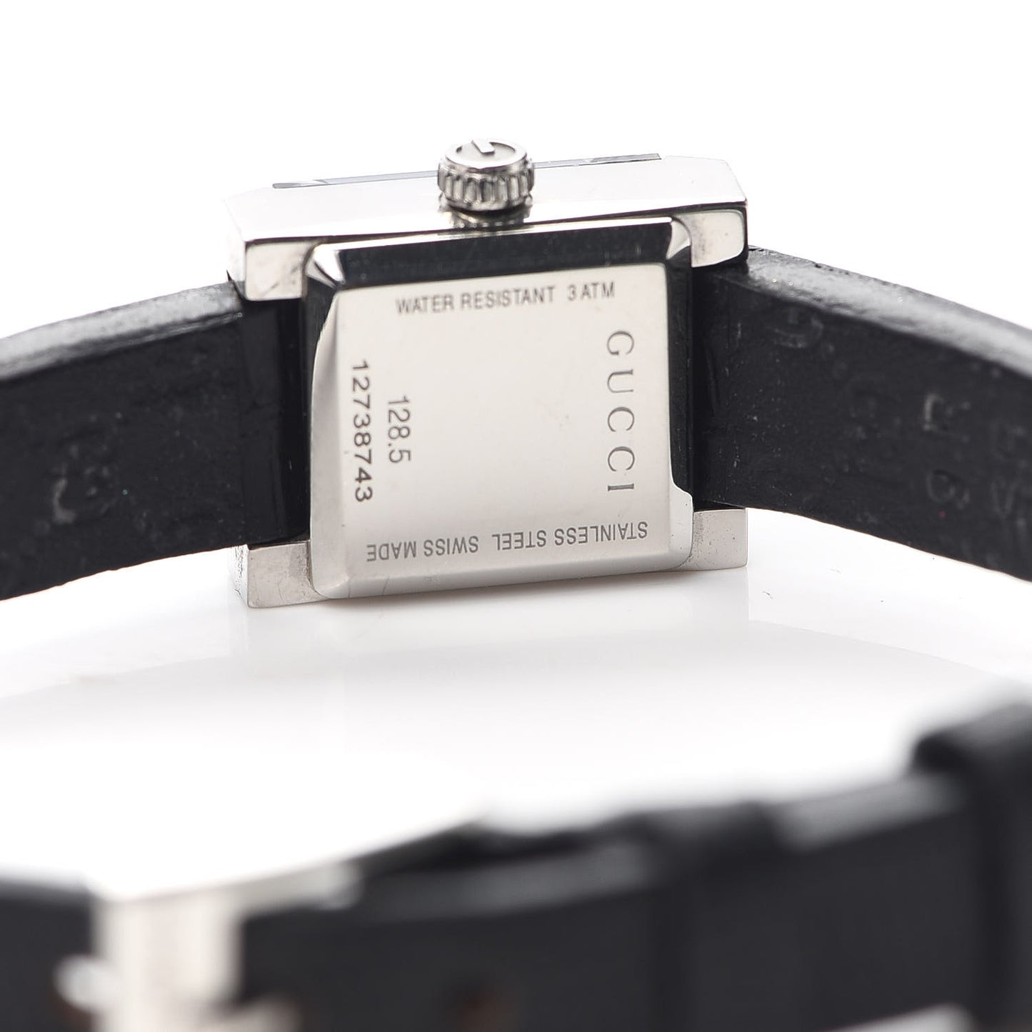 Stainless Steel Calfskin Diamond Pave 14mm G-Frame Square Quartz Watch