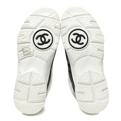 Chanel Nylon Lambskin Suede Calfskin CC Sneakers 38.5 White Grey 5 of 8