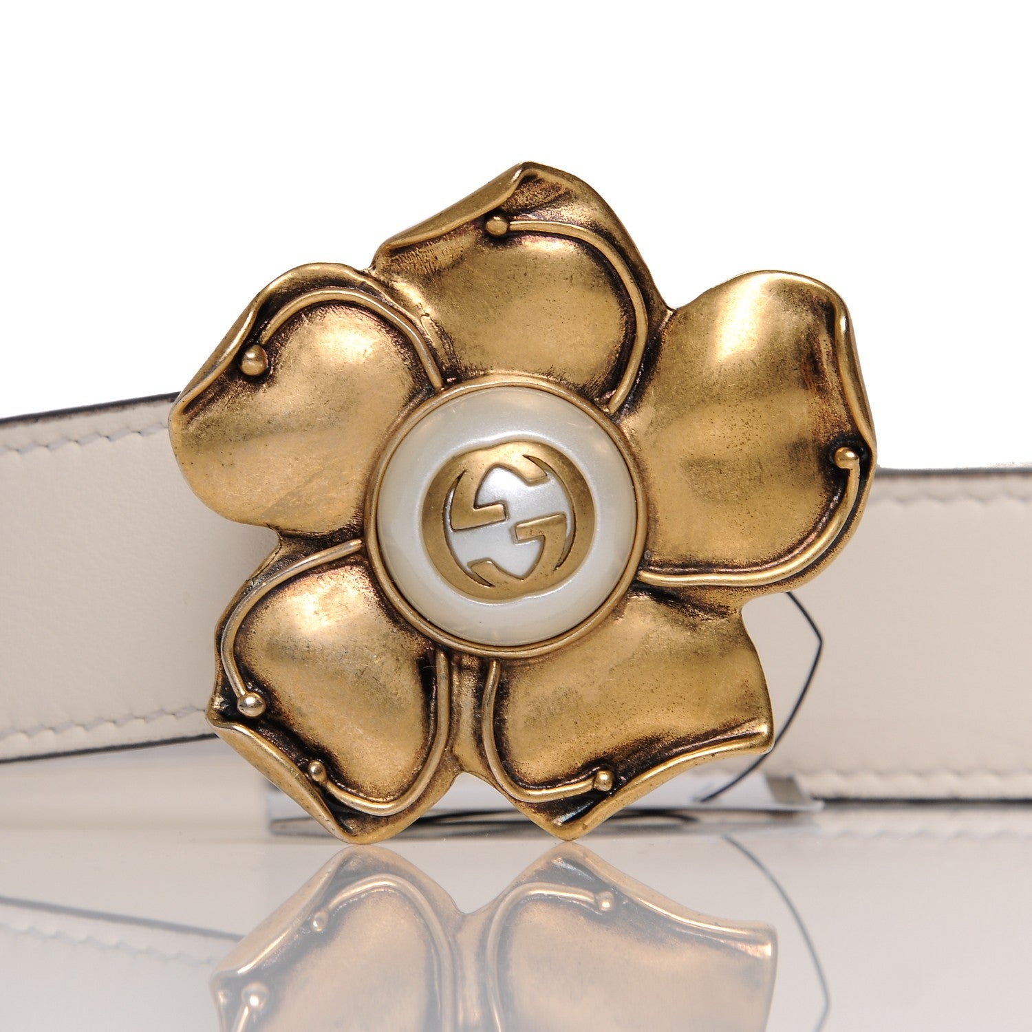 Gucci Calfskin Metal Flower Interlocking G Belt 85 34 White 4 of 5