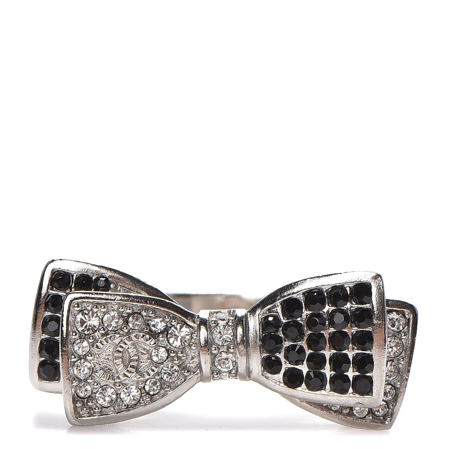Crystal CC Bow Ring 7 Black Silver