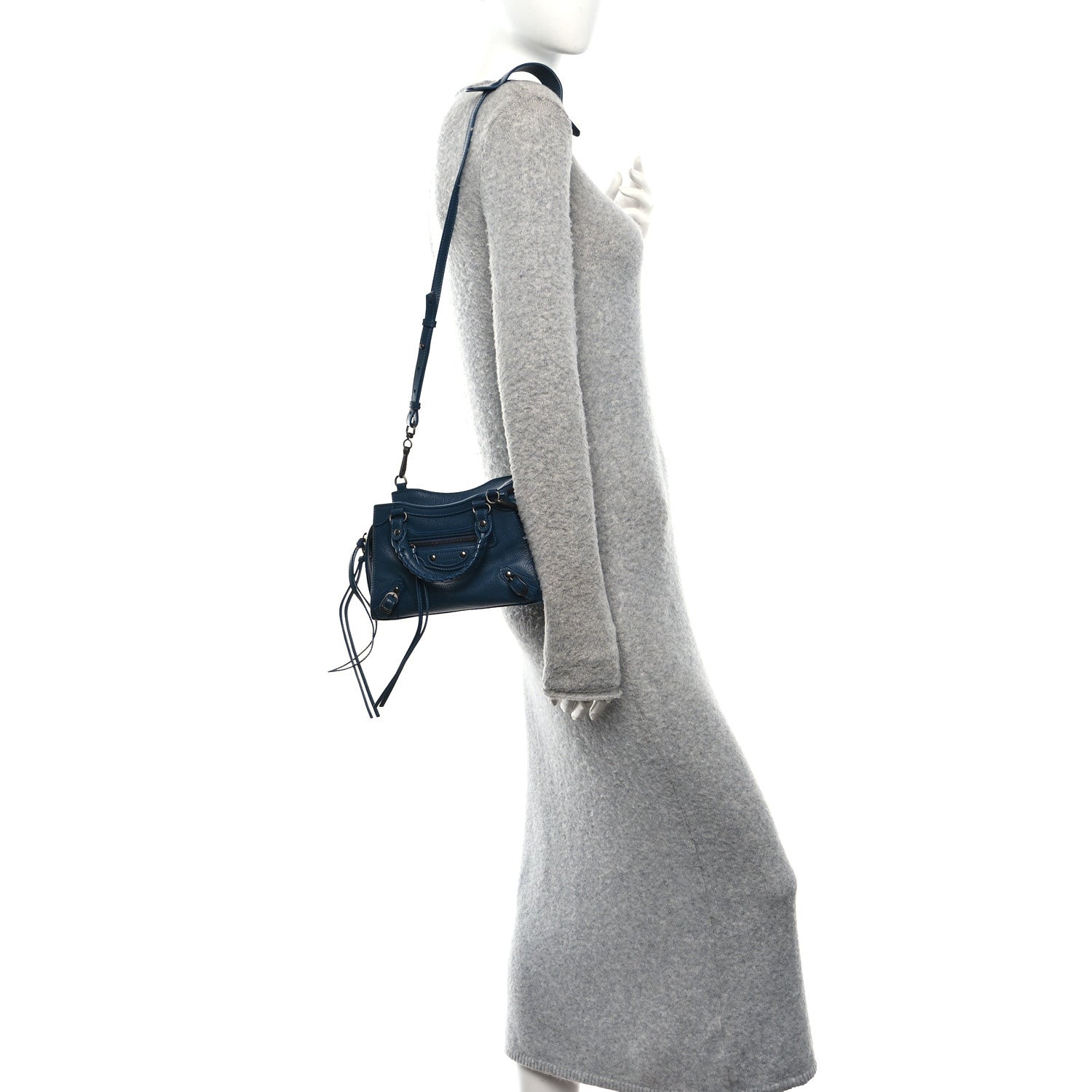 Balenciaga Grained Calfskin Neo Classic Silver Hardware Mini City Petrol Blue 2 of 10