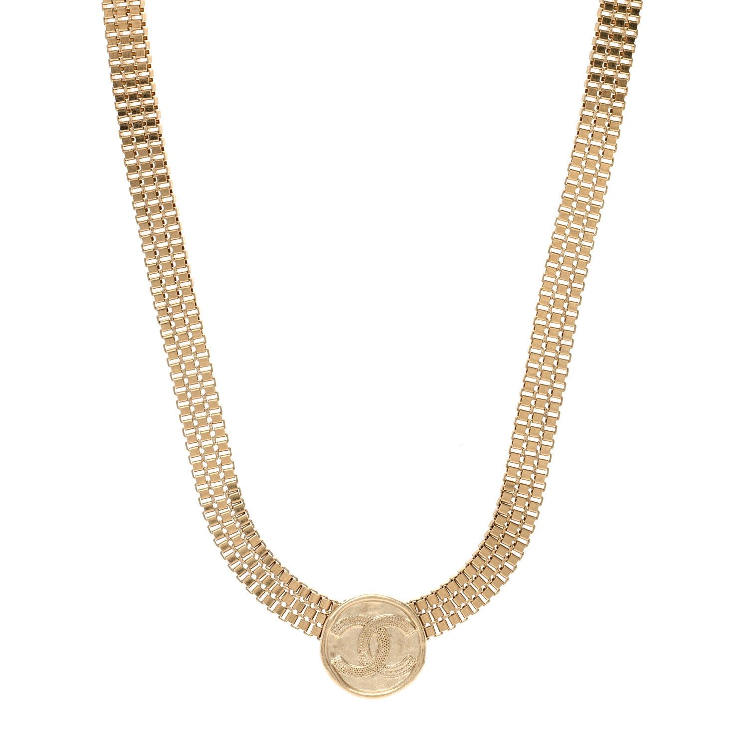 Chanel Metal Chain Link CC Medallion Choker Necklace Gold 1 of 4