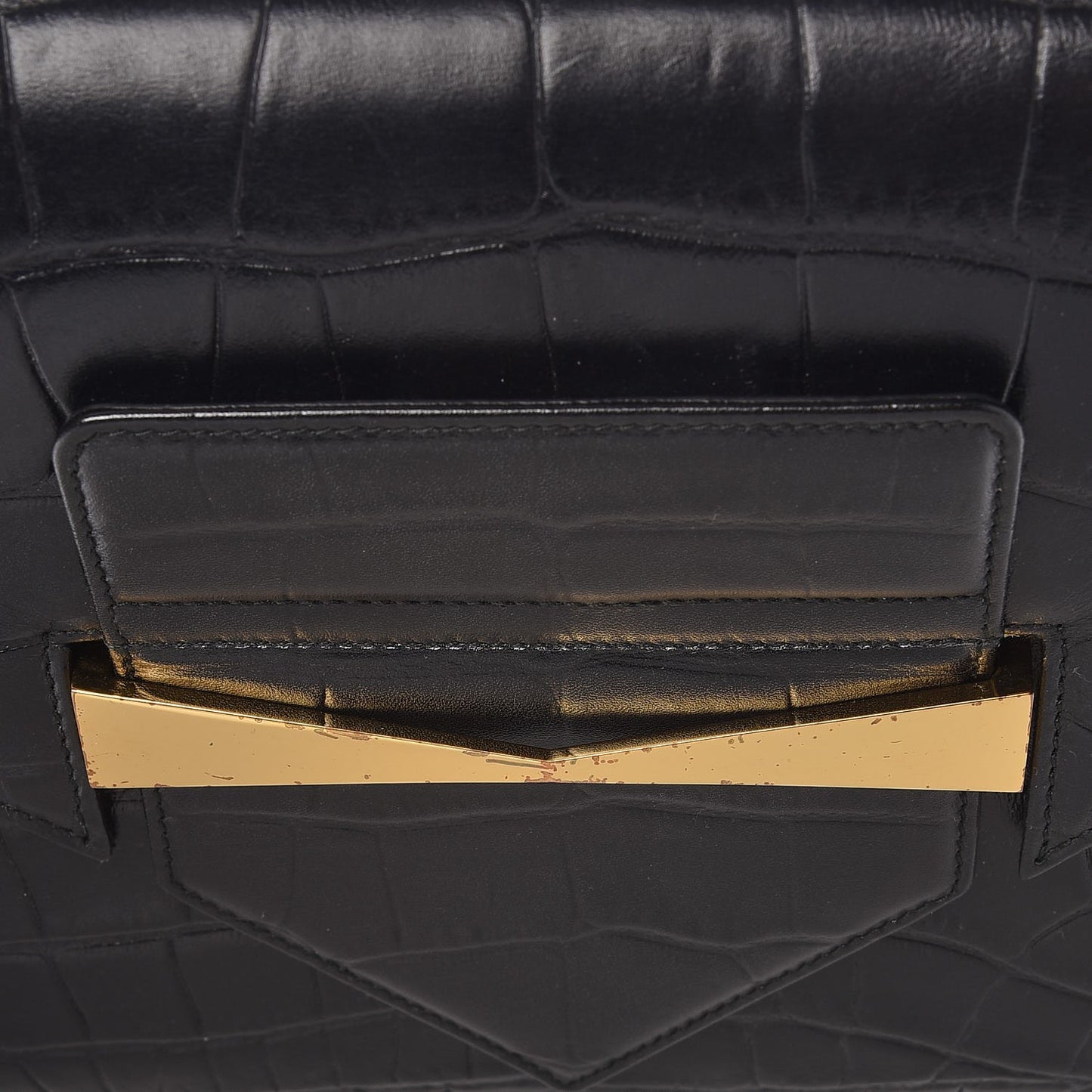 Calfskin Crocodile Embossed Large Envelope Clutch Black