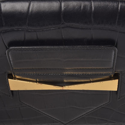 Alexander McQueen Calfskin Crocodile Embossed Large Envelope Clutch Black 8 of 8