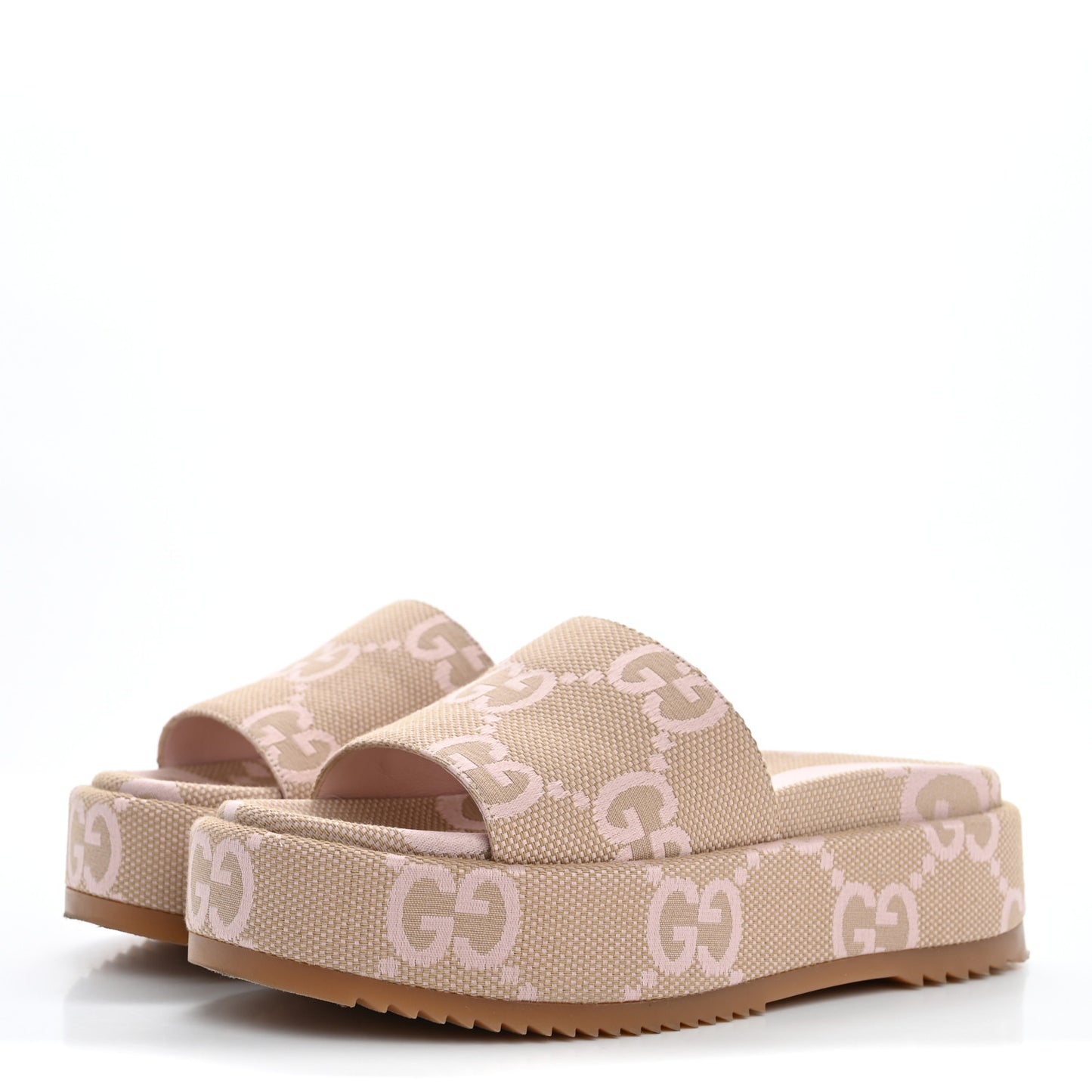 Monogram Jumbo GG Angelina Platform 55mm Slide Sandals 37.5 Beige Perfect Pink