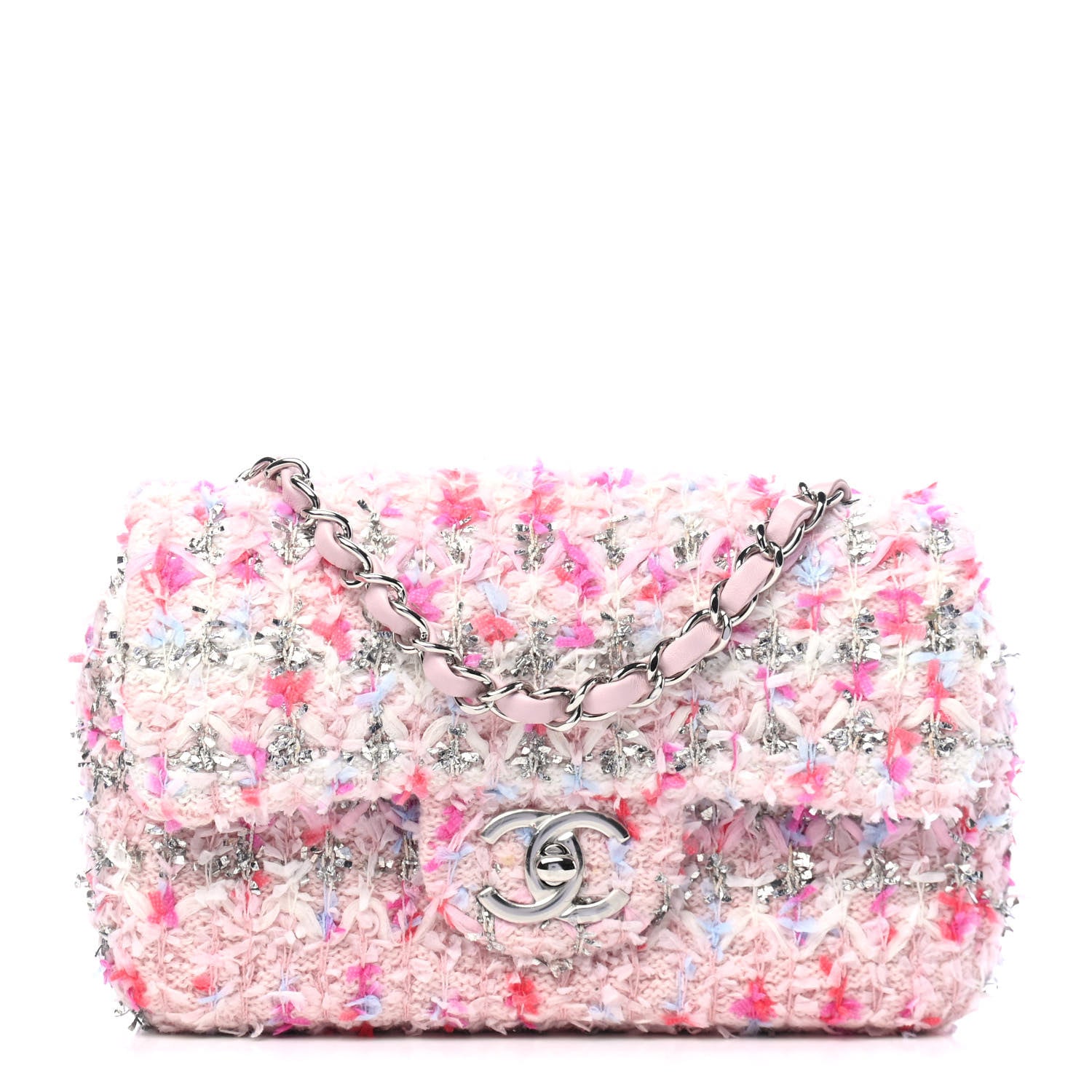 Chanel Tweed Quilted Mini Rectangular Flap Light Pink Silver Blue 1 of 5