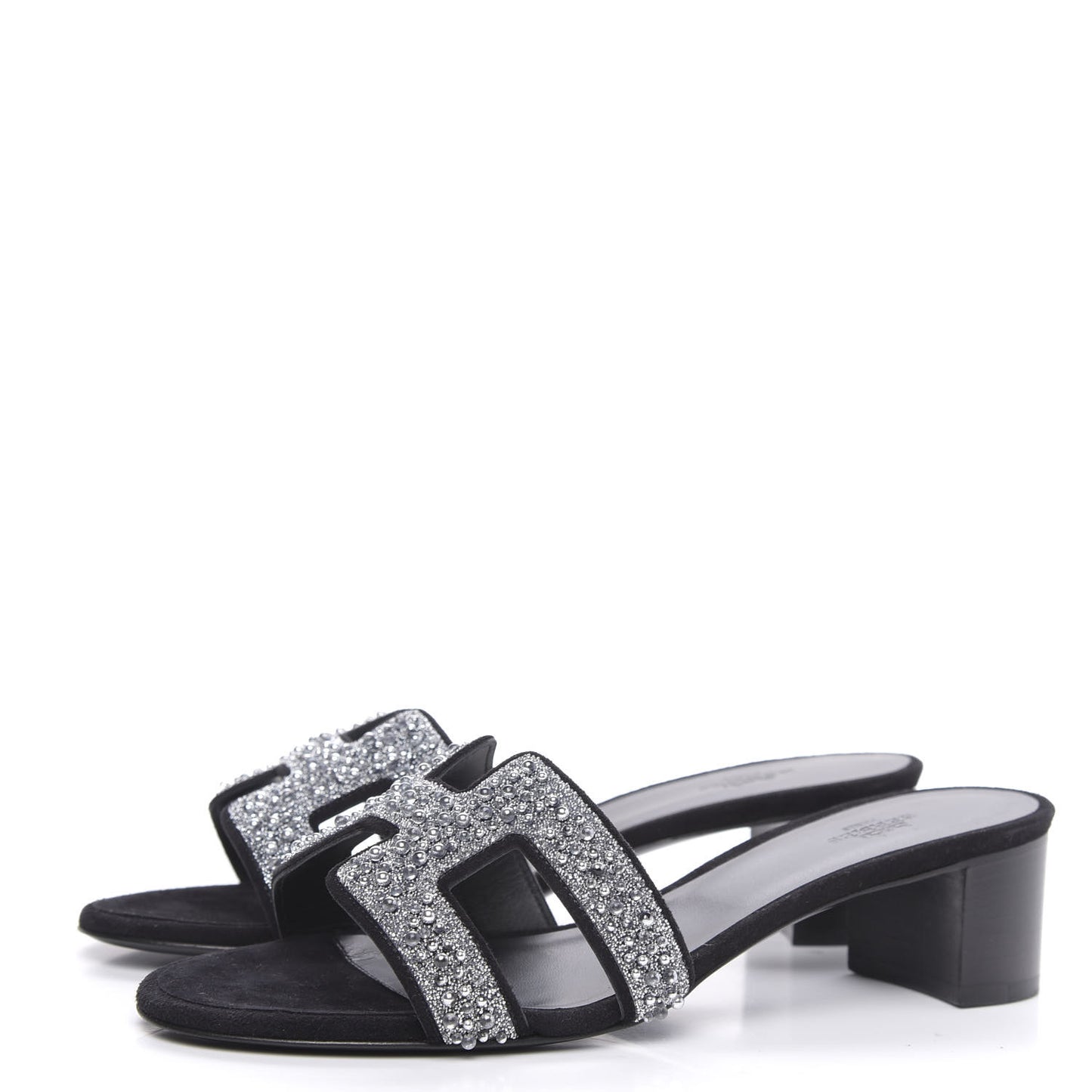 Suede Goatskin Crystal Oasis Sandals 38 Gris Argente Black