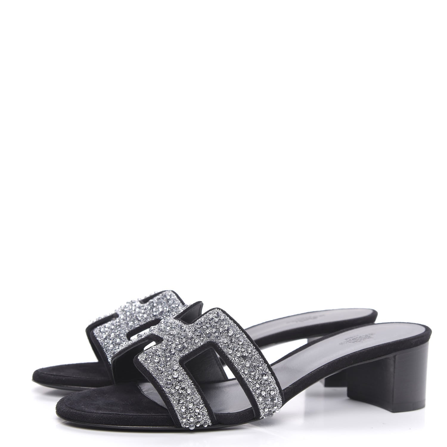 Hermes Suede Goatskin Crystal Oasis Sandals 38 Gris Argente Black 3 of 9