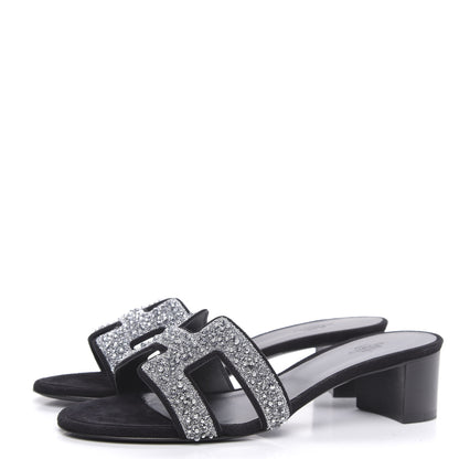 Hermes Suede Goatskin Crystal Oasis Sandals 38 Gris Argente Black 3 of 9